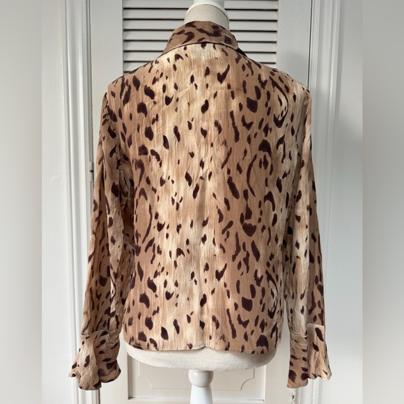 Sash 100% silk leopard print button down shirt - size 12 - vintage - Picture 2 of 7